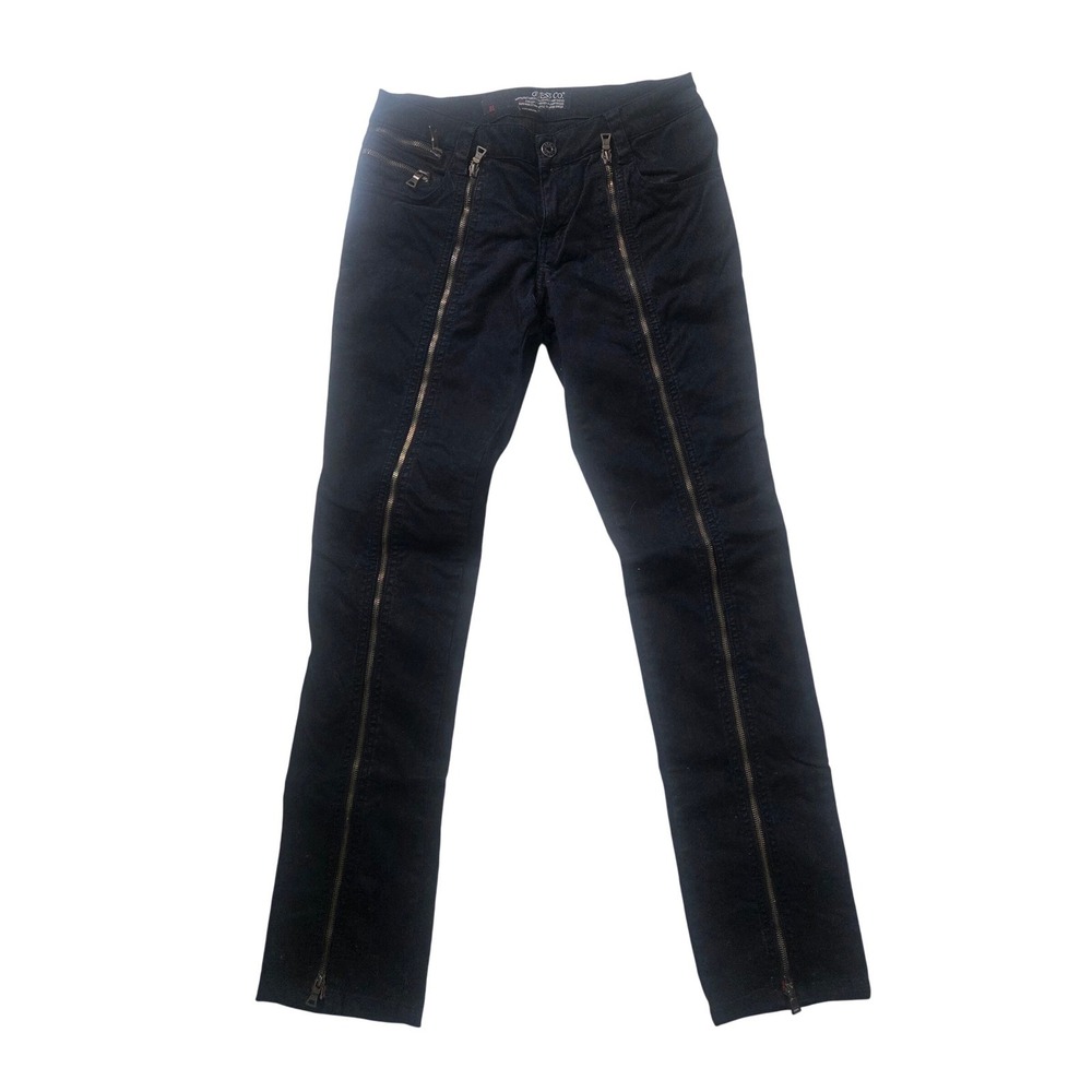 Vintage Guess Y2K Black Velvet Multi Zipper Flare Leg Jeans Punk Gothic Moto 26